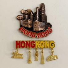 金属香港巴士建筑立体冰箱贴九龙磁力贴中国城市旅游纪念品装饰贴