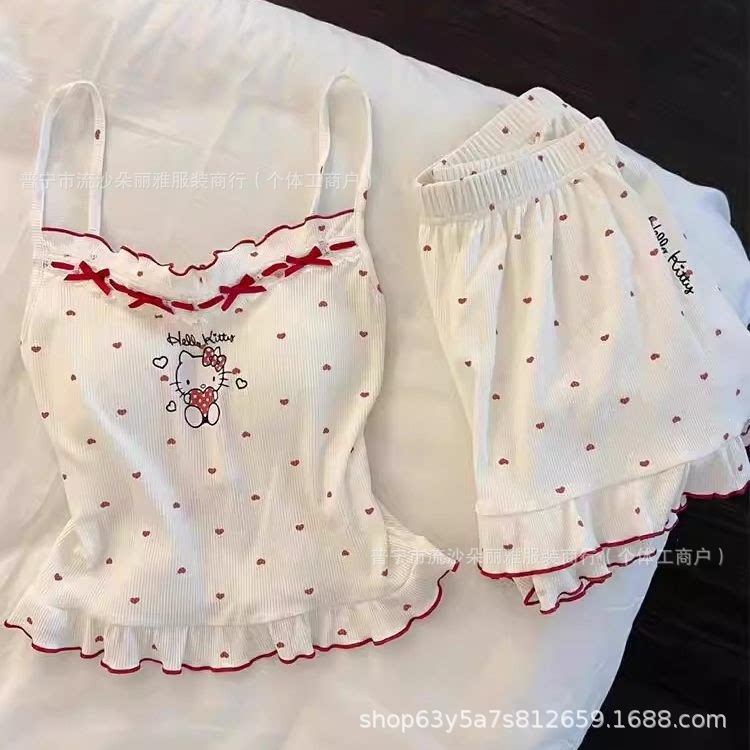 핑크 러브 캣 서스펜더 반바지 [가슴 패드 포함]