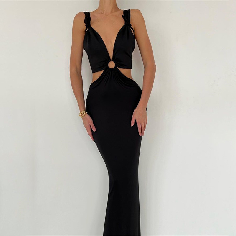 Europäisches und amerikanisches Sommerkleid, sexy Mode, Patchwork, Neckholder, offener Rücken, langer Rock_voghion.com