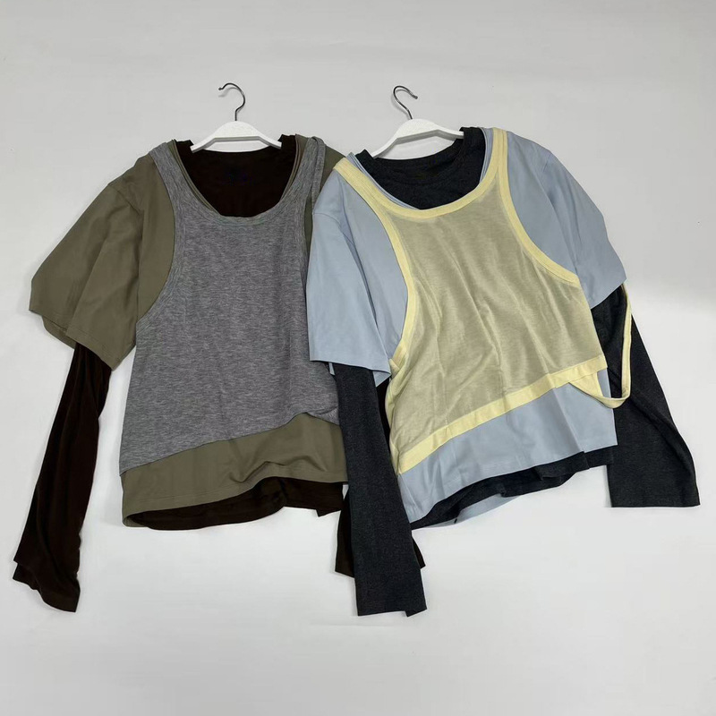 Niche Design Designer Style Tencel Wool Layered Fake Three-Piece Top for Women