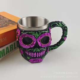 外贸不锈钢骷髅酒杯复古个性鬼头啤酒杯高脚杯万圣节恐怖酒杯摆件