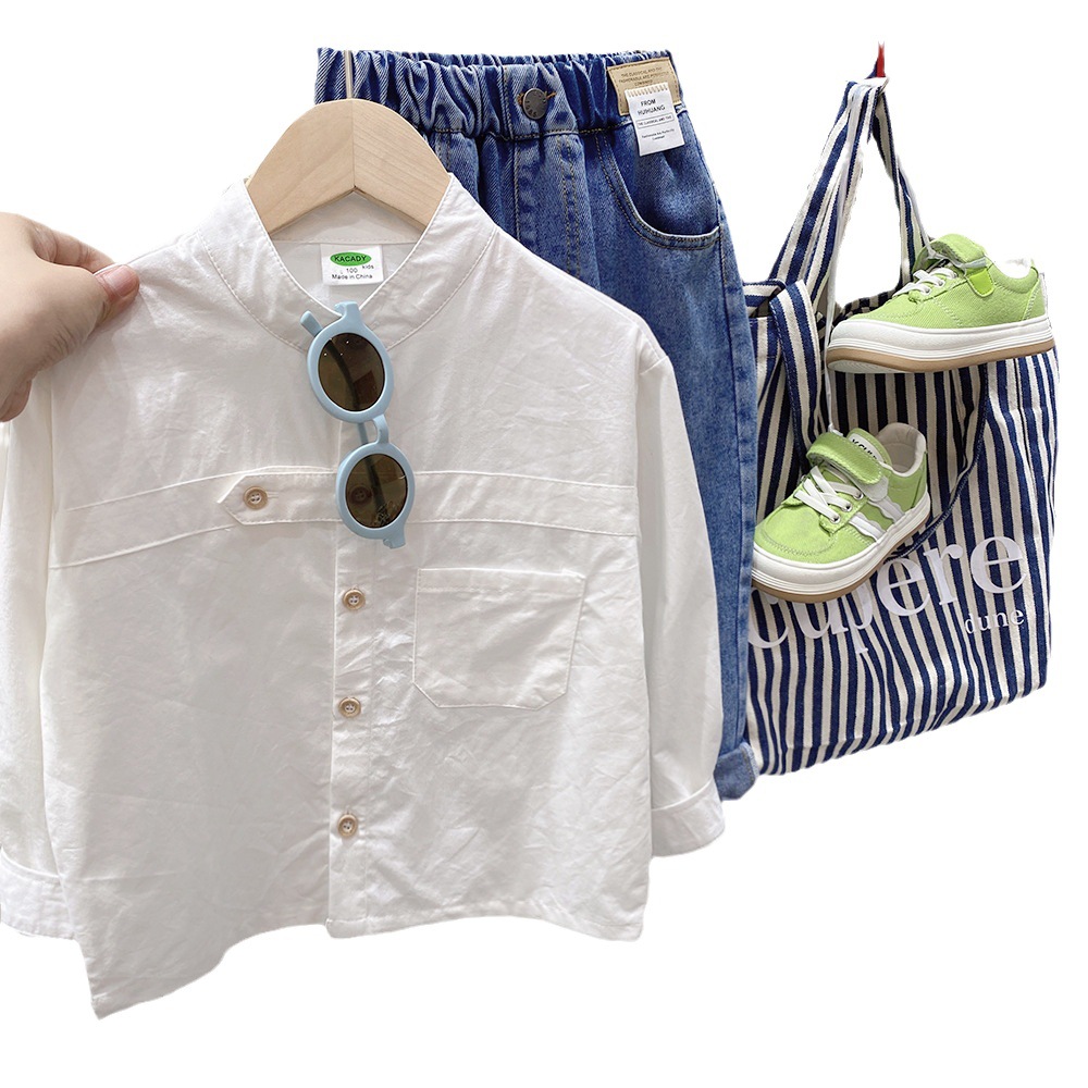 Ropa para niños Camisa de manga larga para niños 2023 otoño nueva camisa de color sólido para niños medianos y grandes camisa de estilo coreano para niños primavera y otoño moda
