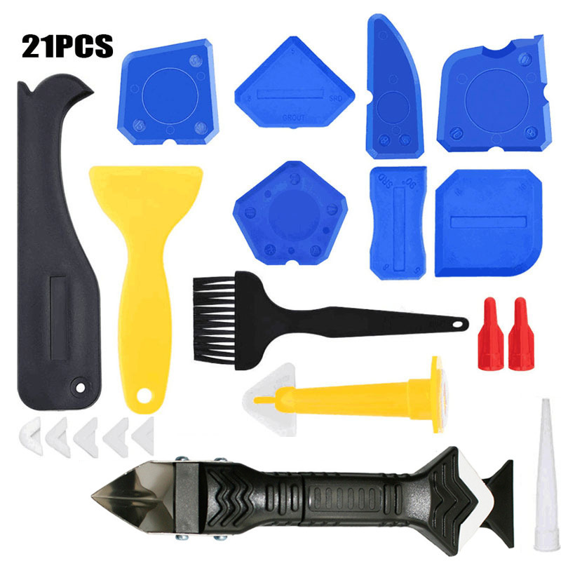 21件套嵌缝工具美缝刮板密封胶去除刮刀填缝喷嘴涂抹修整