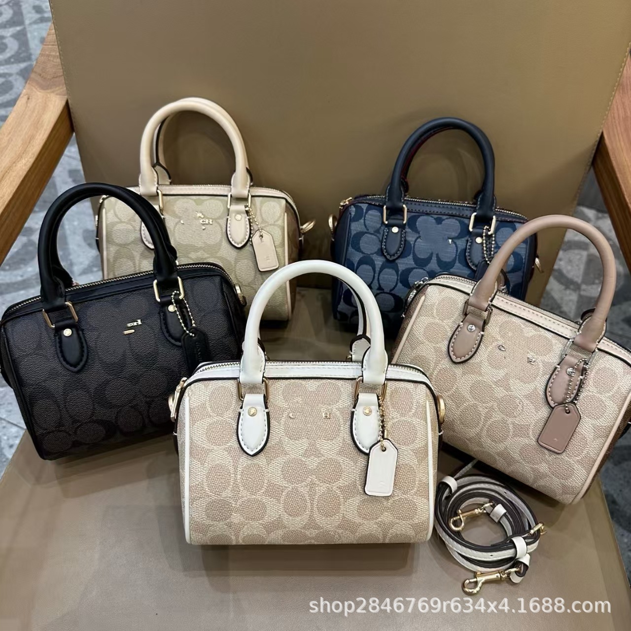 原厂大牌包包蔻家Rowan迷你枕头波士顿包C家经典手提斜挎真皮女包