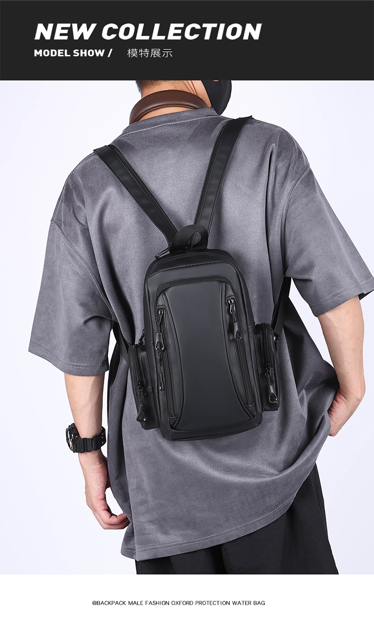 New business backpack, water-resistant, suitable for both shoulder and single shoulder, men's chest bag, cross-border Oxford fabric, men's computer backpack undefined