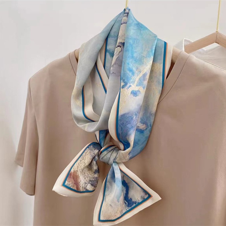 长款窄条格子春秋小丝巾围巾双面百搭绸缎字母小领巾方巾礼品