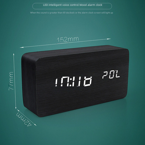 Minimalist Home LED Digital Display Multifunction Desktop Wooden Alarm Clock for Students Children Lazy Voice Control Small Table Clock