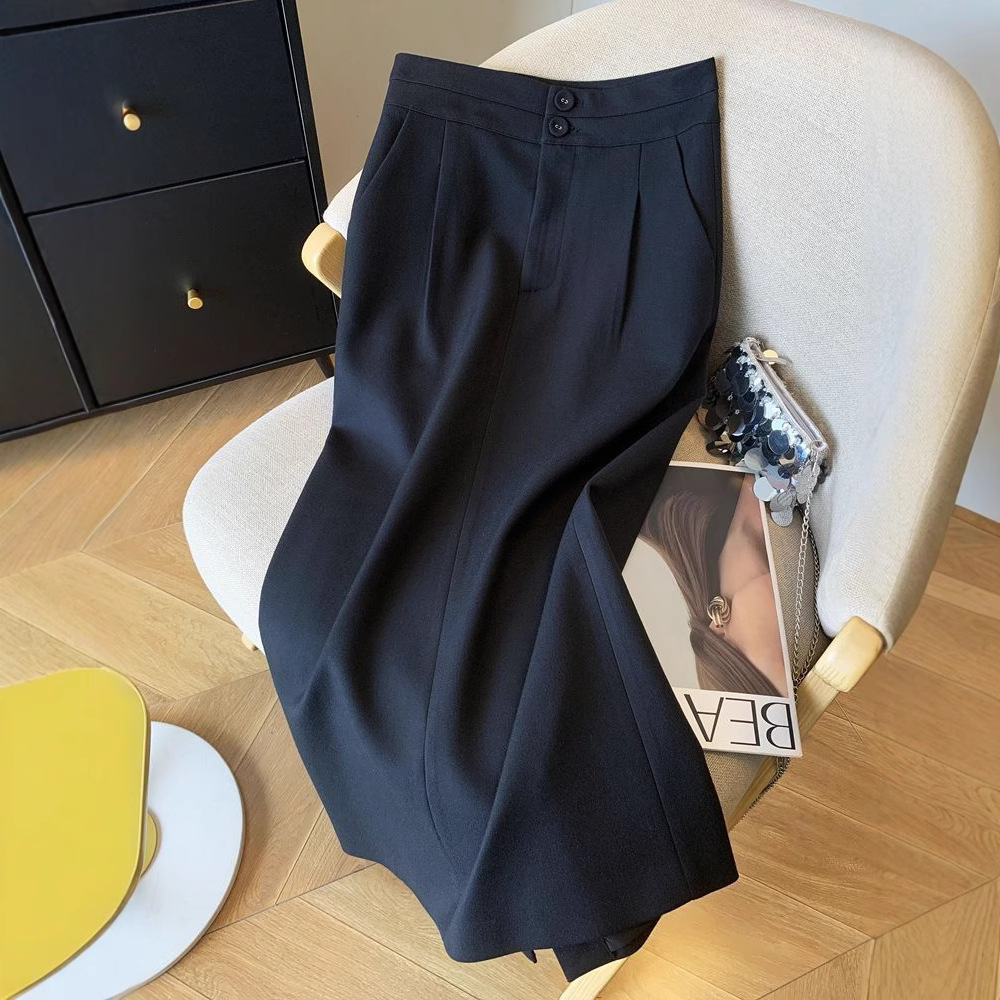 Not Wrinkle Simple Fashionable Straight Skirt Women's Spring New High Waist Slimming Commuter Black Suit Long Skirt