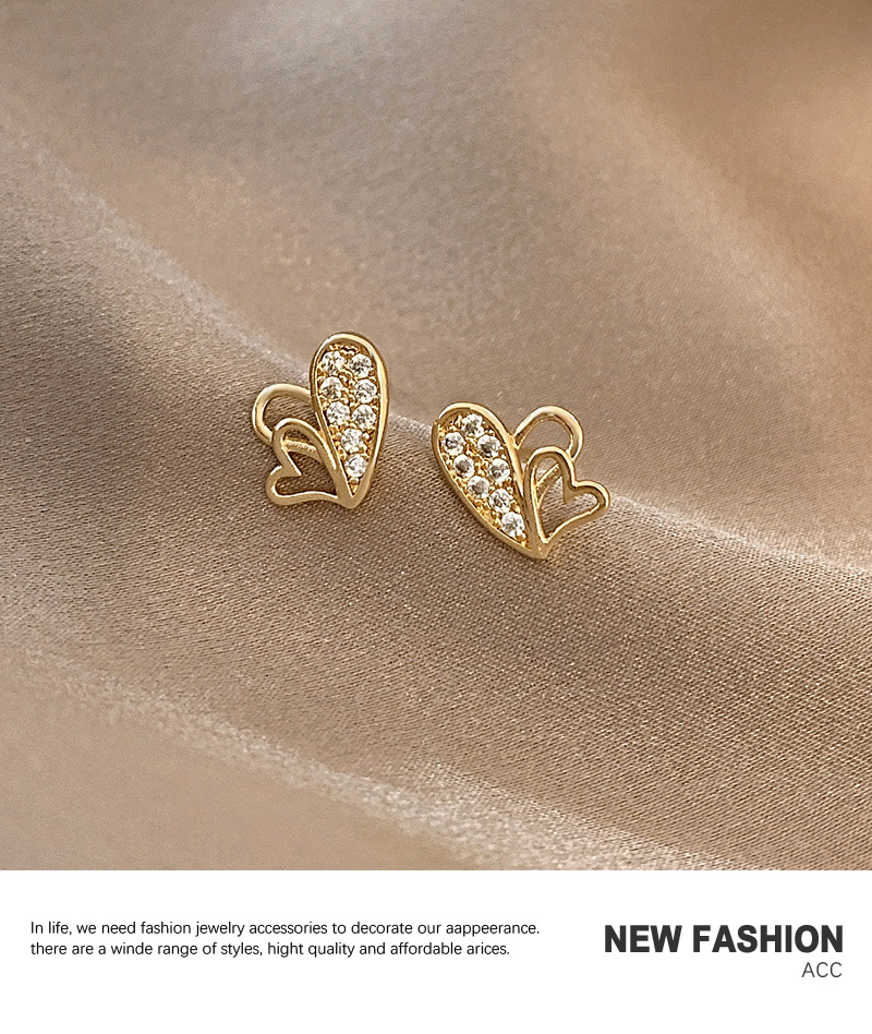 Korean Dongda Fashion Ins Style Earrings Personality Heart Shape With Diamond All-match Earrings Simple Graceful Special-interest Earrings display picture 6