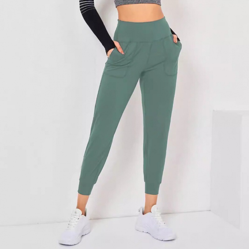 Cross-border can wear new fashion all-match high waist women's jogging pants soft pocket fitness yoga pants leggings