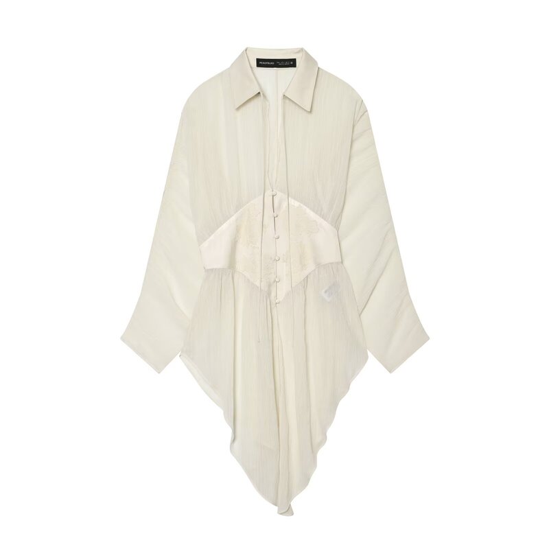 Aliexpress Wholesale Summer New Women's Versatile Collared Long-Sleeve Chiffon Semi-Transparent Lace Shirt 5919134