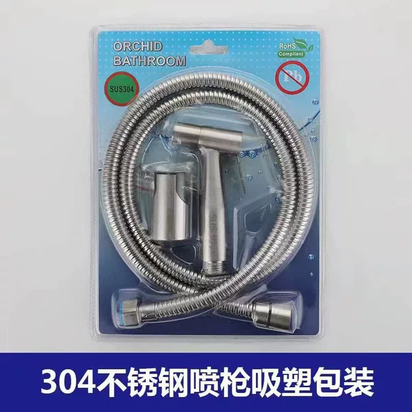 Cross-Border 304 Stainless Steel Toilet Spray Gun Set Cleaning Irrigator Blister Packaging Women's Bidet Three-Piece Set