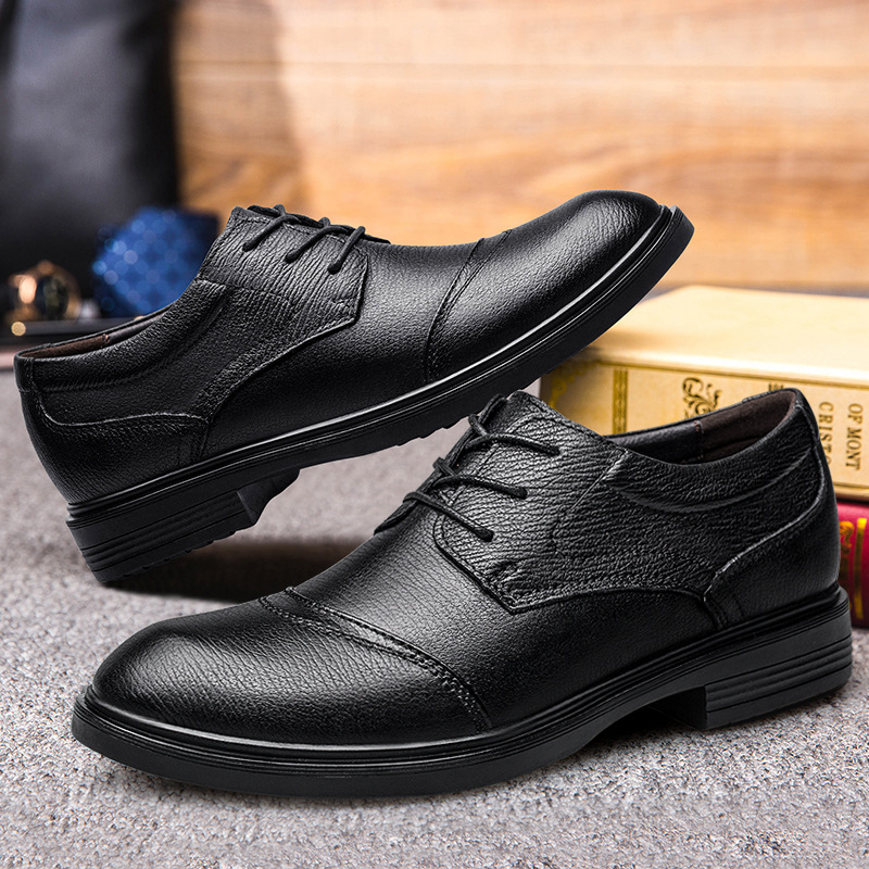 Casual leren schoenen voor heren met ronde kop, ondiepe mond, vetersluiting, eerste laag, werkschoenen voor nette leren schoenen_voghion.com