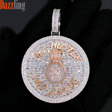 嘻哈字母圆吊坠ALLhustle英文字母满钻锆石吊坠双色带麻花链现货