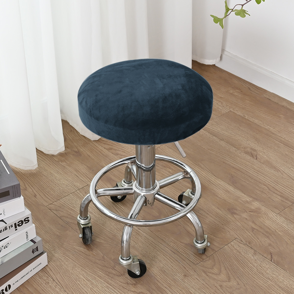 Venta al por mayor de puntos transfronterizos, funda redonda de forro polar elástico de color puro, funda redonda de terciopelo de zorro plateado grueso, funda para silla giratoria