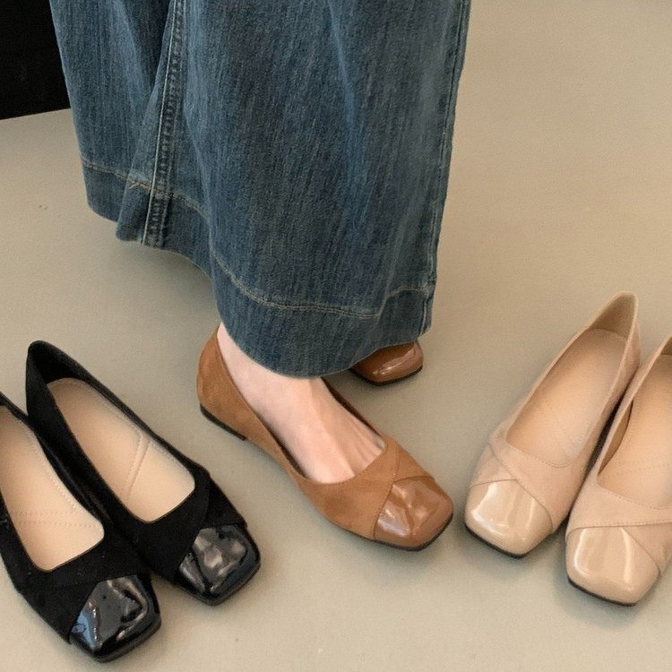 Diseño francés de cabeza cuadrada zapatos de boca superficial para mujeres 2026 nuevo verano con falda de talón plano grueso zapatos Mary Jane