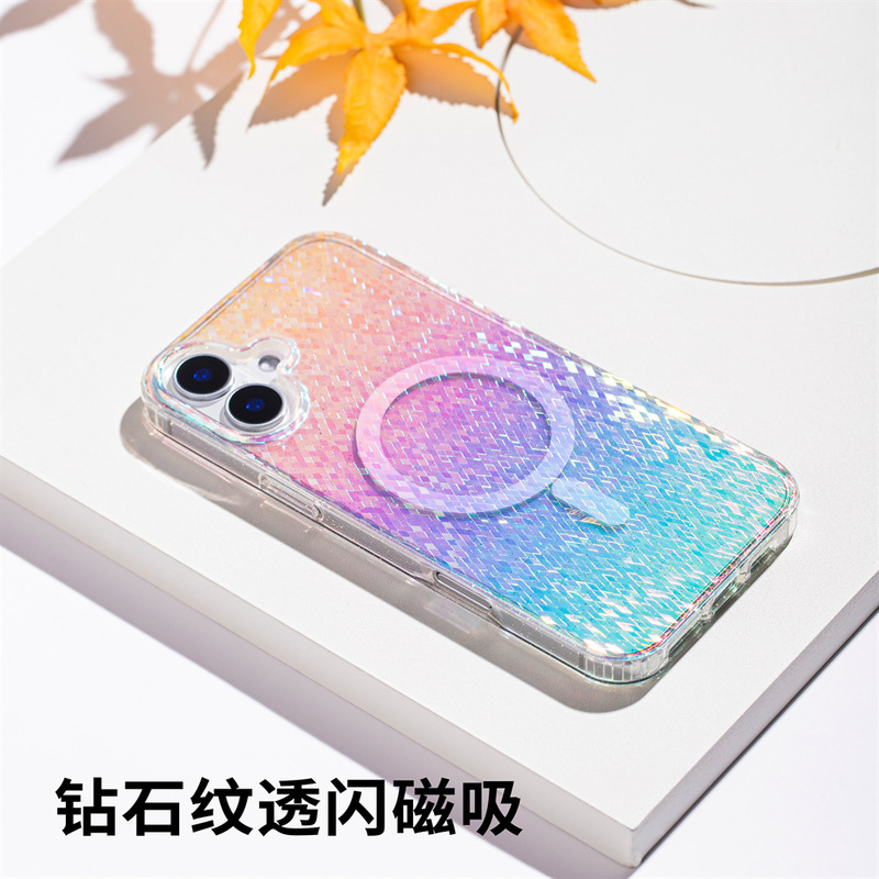 Gradient Color Plated Magnetic Mobile Phone Case Apple 15Pro Suitable for Iphone16Pro Colorful Transparent Glitter Protective Cover Gradient Color Plated Magnetic Mobile Phone Case Apple 15Pro Suitable for Iphone16Pro Colorful Transparent Glitter Protective Cover