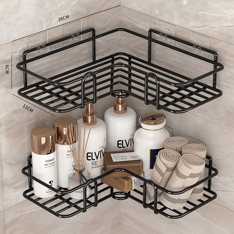 Baño sin perforación Estante de baño triangular Pegamento superpotente Estante de almacenamiento de esquina de lavado de manos Estante de esquina de cocina montado en la pared