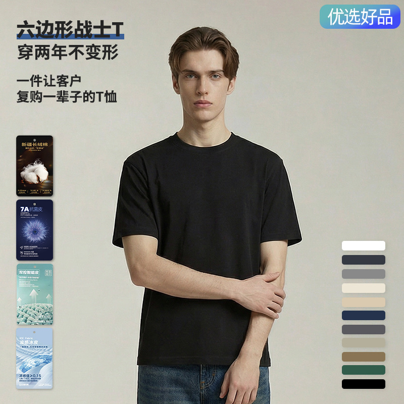 [Good Goods Strictly Selected] 40 Long-staple Cotton Cool Anti-wrinkle Sorona Solid Color Base Men's and Women's Short-sleeved T-shirts in stock