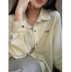 Sausage dog刺绣含天丝衬衫女小个子春秋休闲百搭款衬衣