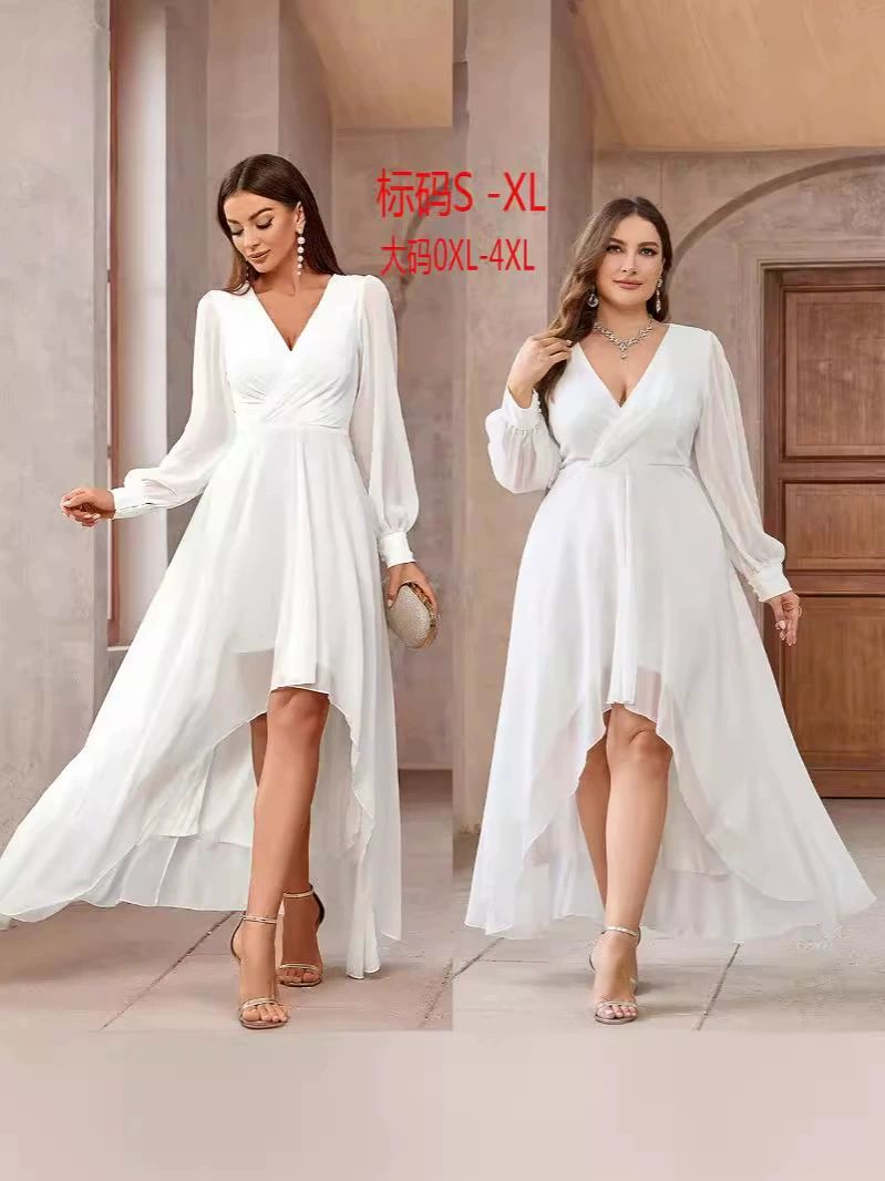 Новое европейское и американское внешнеторговое трансграничное европейское и американское элегантное однотонное тонкое женское длинное шифоновое платье с длинными рукавами и затягивающей талией