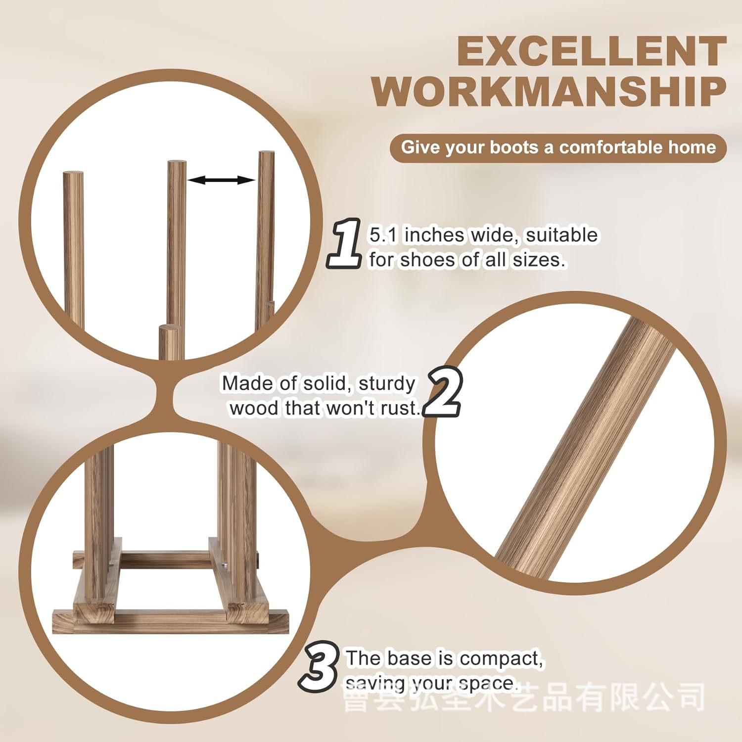 Soporte de botas de tubo vertical de bambú Soporte de almacenamiento de zapatos de pie libre de rejilla múltiple Inicio porche Soporte de acabado de botas altas de madera maciza