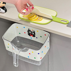 壁掛け水玉模様の猫ゴミ箱、家庭用キッチンパンチフリーキャビネットドア吊り下げゴミ箱、スクレーパー付き粘着ゴミ箱