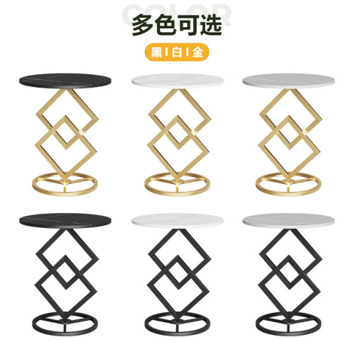 Light luxury creative round slate coffee table modern small apartment living room simple metal small side table sofa corner table