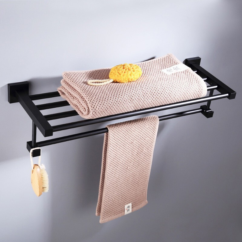 No-Drill Black Hanging Space Aluminum Bathroom Towel Rack Toilet Towel Rack Hardware Set Modern Minimalist