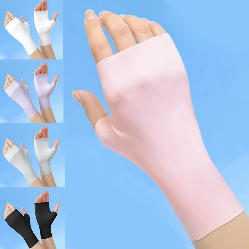 Summer Sun Protection Gloves Summer Ice Silk Half Finger Ultraviolet Nail Art Gloves Riding Sports Thin Gloves