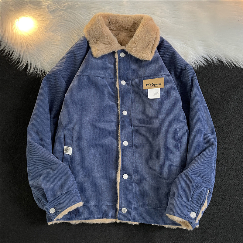 Abrigo acolchado de algodón de pana para hombre Otoño e Invierno estilo japonés Harajuku ins moda casual hip hop lana de cordero Abrigo acolchado de algodón