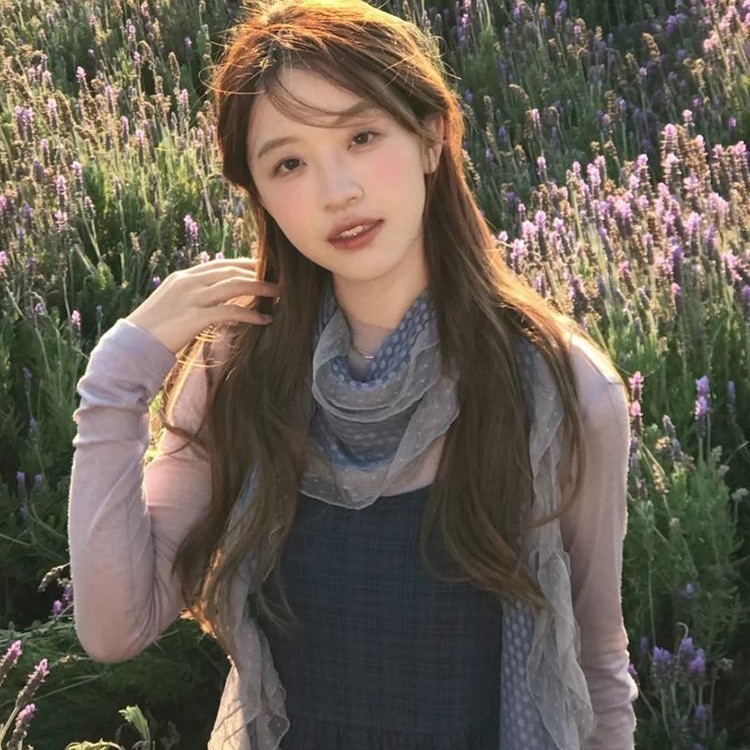 藤井树同款古早灰蓝色波点蕾丝边丝巾木耳边长款围脖拍照薄款围巾|undefined