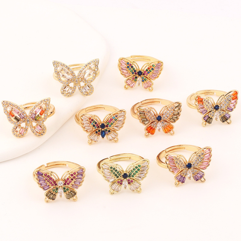 Fashion Butterfly Copper Open Ring Inlay Zircon Copper Rings