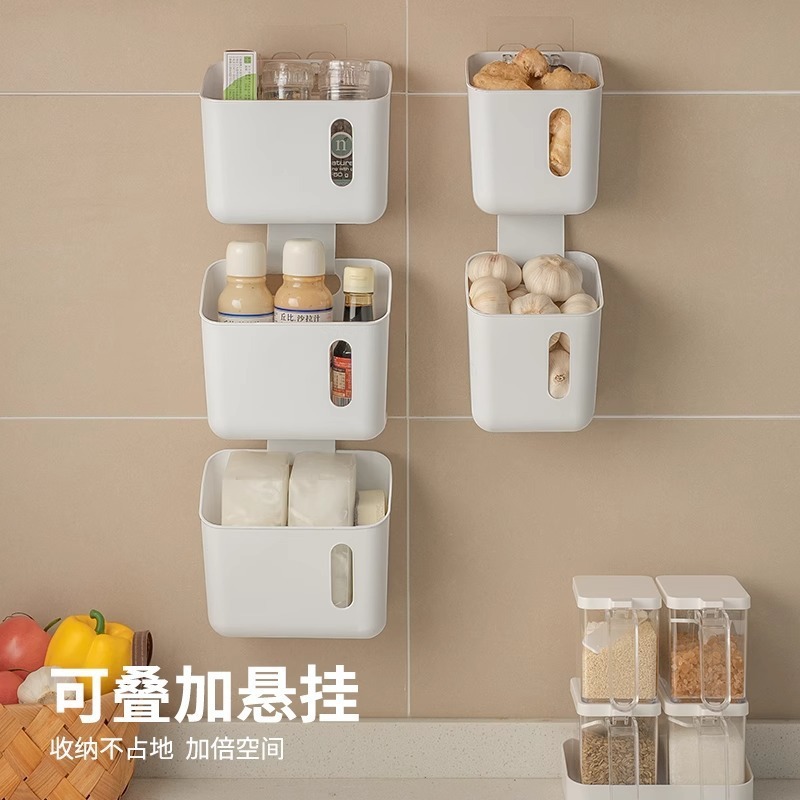 台所のネギとショウガのニンニクの小さいバスケットの浴室の物置棚のトイレの壁掛けの収納かごは多機能の収納箱を掛けます。|undefined