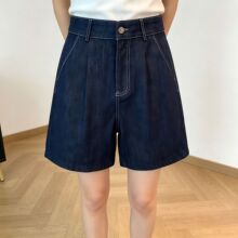 深蓝色天丝牛仔阔腿短裤女夏薄款2026新款高腰显瘦宽松垂感五分裤