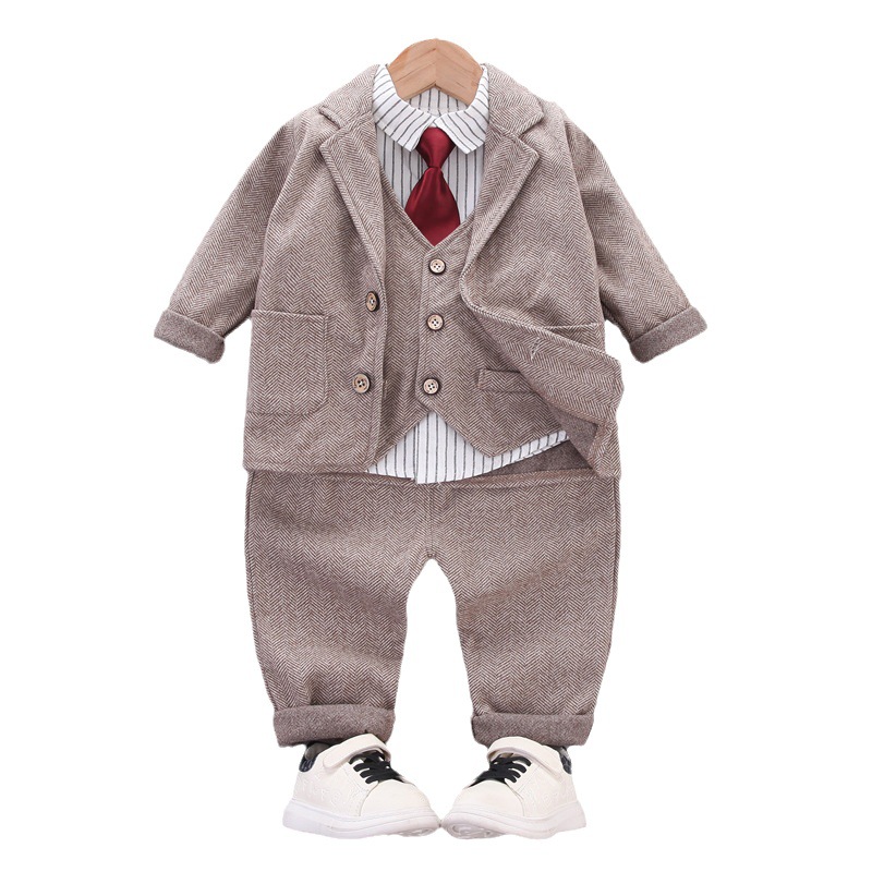 Abito da bambino, cravatta da ragazzo, abito da uomo, pantaloni a maniche lunghe autunnali e invernali, set da quattro pezzi_voghion.com