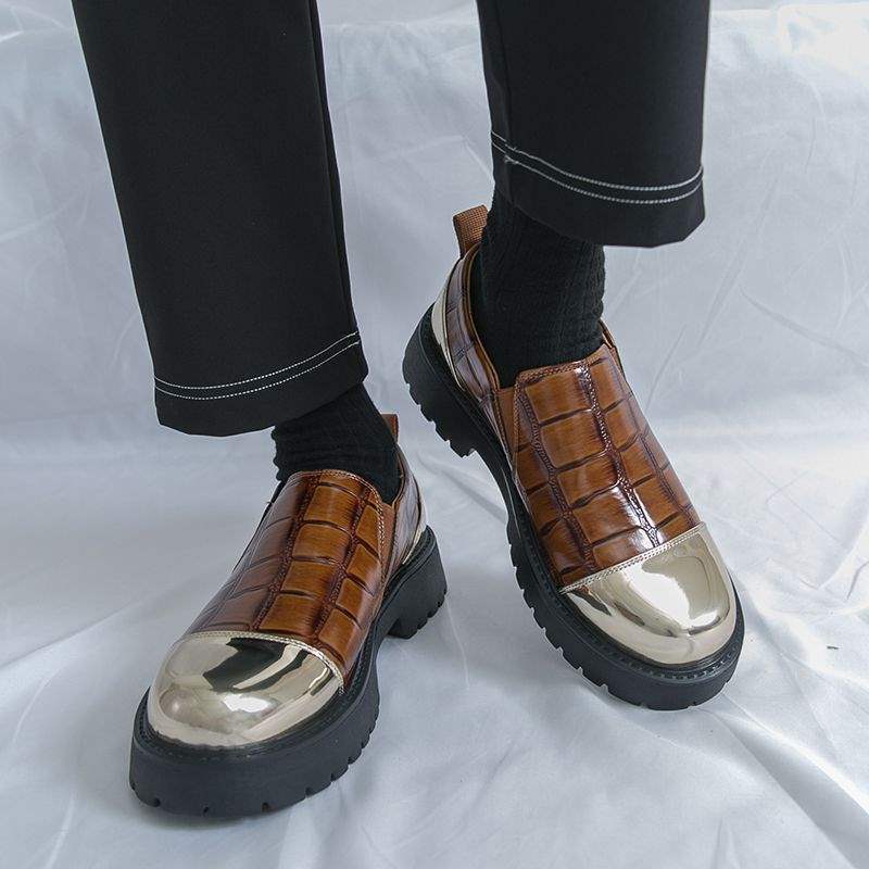 Chaussures de costume habillées en cuir ShoeVault pour homme, semelle épaisse rehaussante, motif crocodile, style Derby, idéales pour les affaires ou les mariages._voghion.com