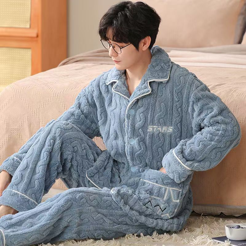 Simple otoño y invierno de hombre coral camisa de pijama de camisa de manga larga larga tamaño grande con camisa de franela cálida ropa de invierno