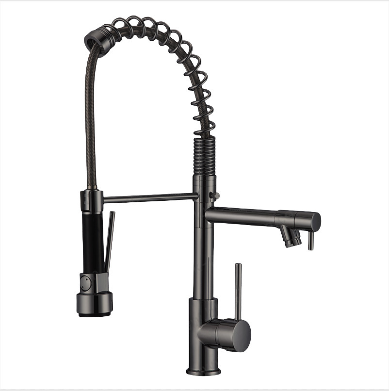 Grifos de cocina de acero inoxidable grifos de primavera transfronterizos para la cocina mayorista lavabo doble función grifos de agua caliente y fría