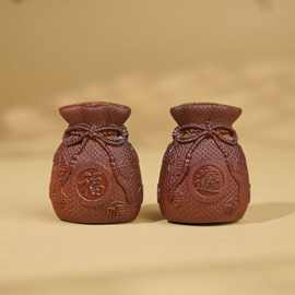 雷击枣木实木雕刻昭财纳福福袋米袋钱袋文玩手把件桌面小摆件工艺