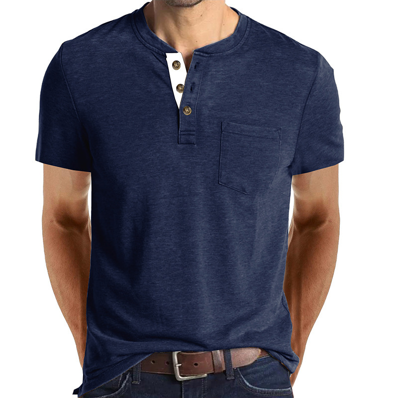 Camiseta táctica de manga corta con cuello redondo Henry para hombre de Amazon, camiseta polo clásica informal europea y americana para hombre