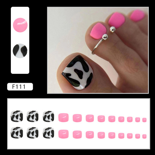 Fashionable Barbie Pink Sweet Girl Cow Print Removable Nail Art Set, 24 Pieces wholesale