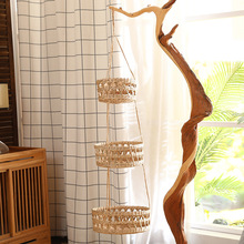 三层花篮装饰干花吊篮天然手工编织挂墙壁装饰森系挂饰吊篮批发