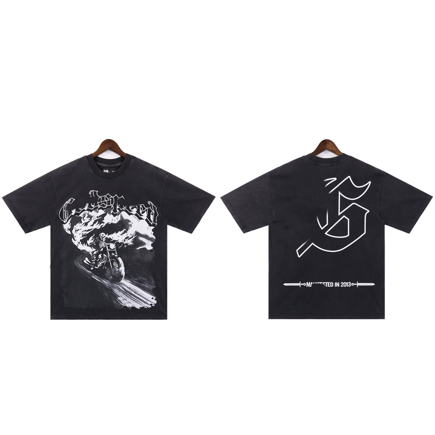 Трансграничный прилив бренд мойка футболка Godspeed алфавит мода гоночный рисунок с принтом футболка для мужчин повседневные короткие рукава