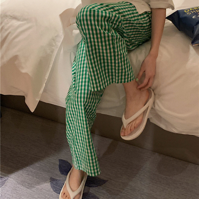 바지-녹색 격자 무늬