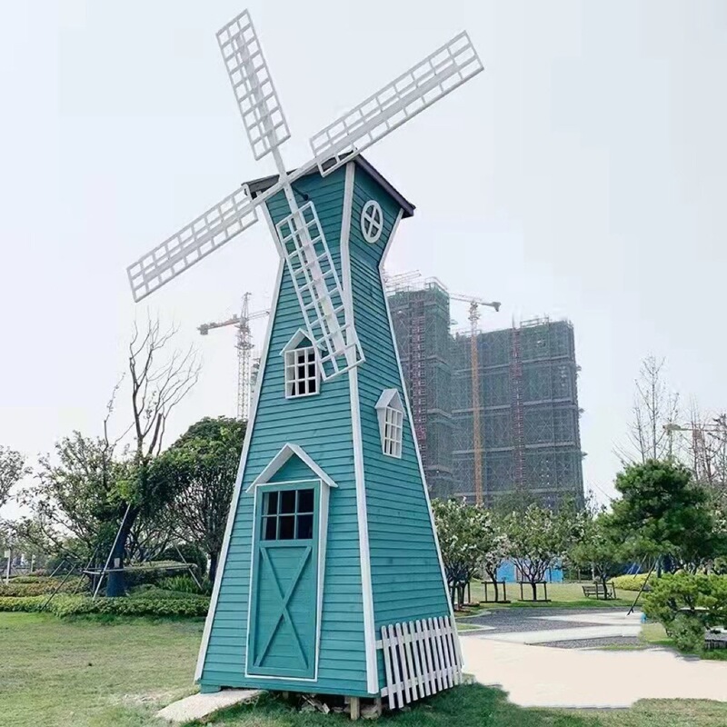 Outdoor Anticorrosive Wood Landscape Holland Windmill Kindergarten Huahai Sales Office Square Large Decorative Electric Windmill House