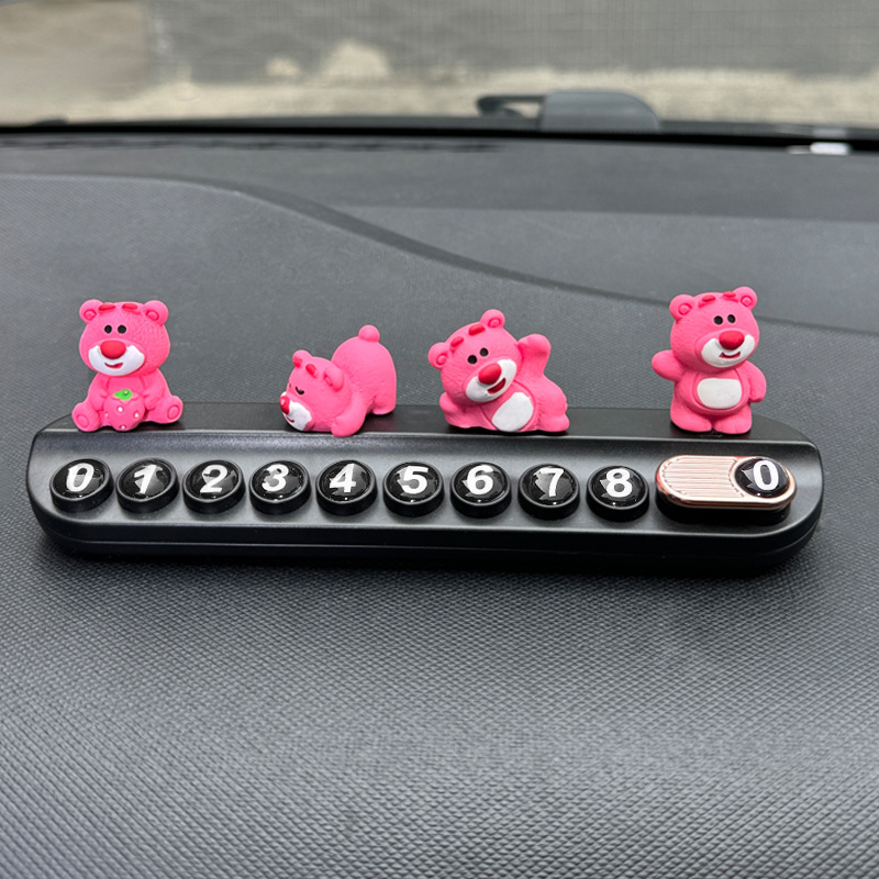 Strawberry Bear Auto Número de estacionamiento temporal Modelo femenino lindo Coche móvil Tarjeta de teléfono Decoración del coche Decoración del coche