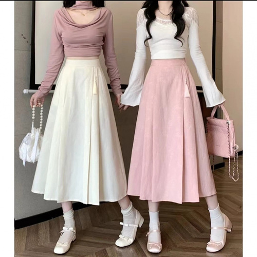 Half-length Skirt 2025 Summer New Chinese Style National Wind Embroidered Maquan Skirt High-waist A-line Medium-length Pleated Dress