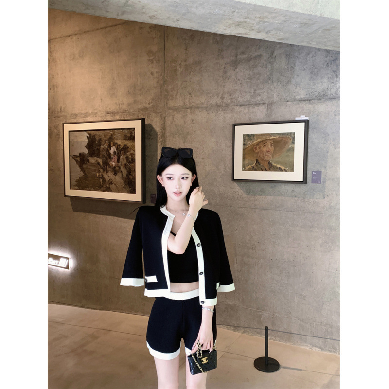 昕可达「Di*r小千金」厚实套装星星扣七分袖针织开衫+短裤女|undefined