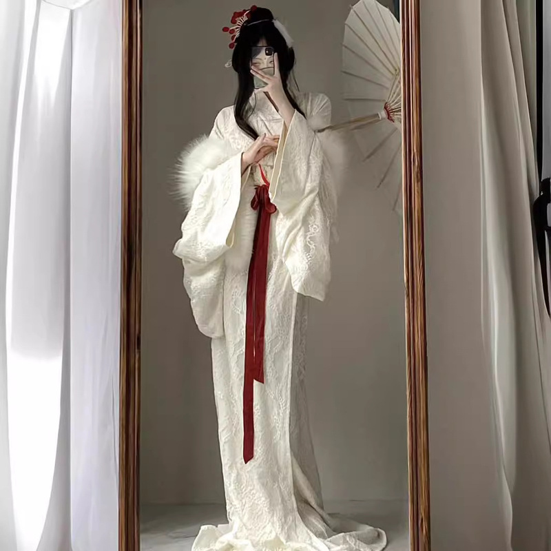 White Warring States Robe Hanfu for Women 2025 New Style Ancient Costume Restored Adult Large-Sleeved Straight Skirt Ancient Style Women's Clothing for Spring and Autumn